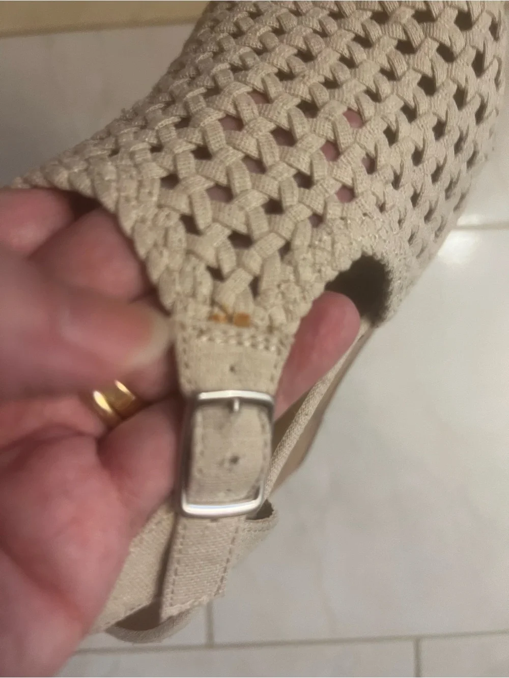 SO Women’s Cream Woven Slingback Open Toe Wedge Sandals